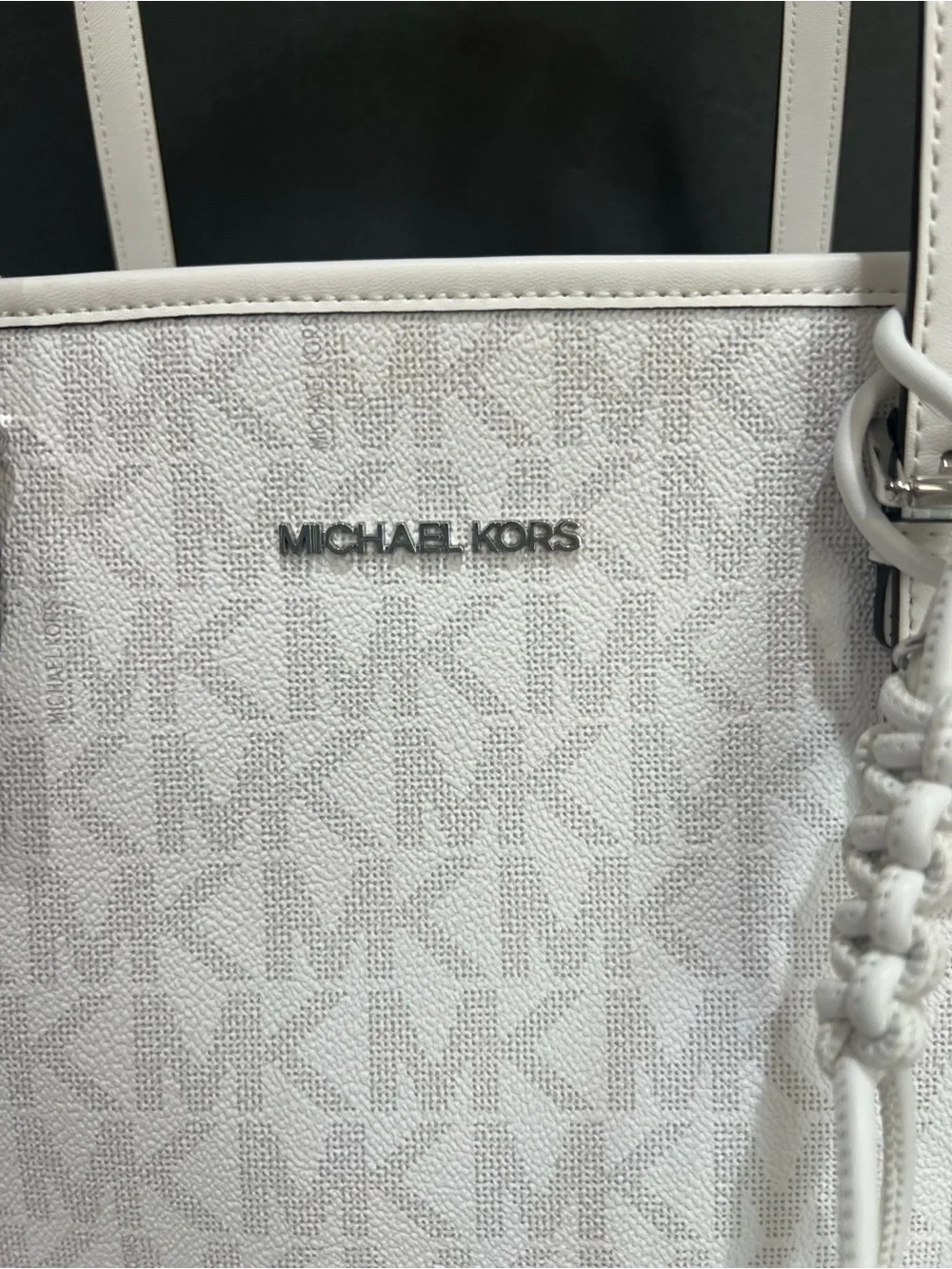Michael Kors Jet Set Opt/Allum Tote Shoulder Handbag Logo Hang Charm NEW!